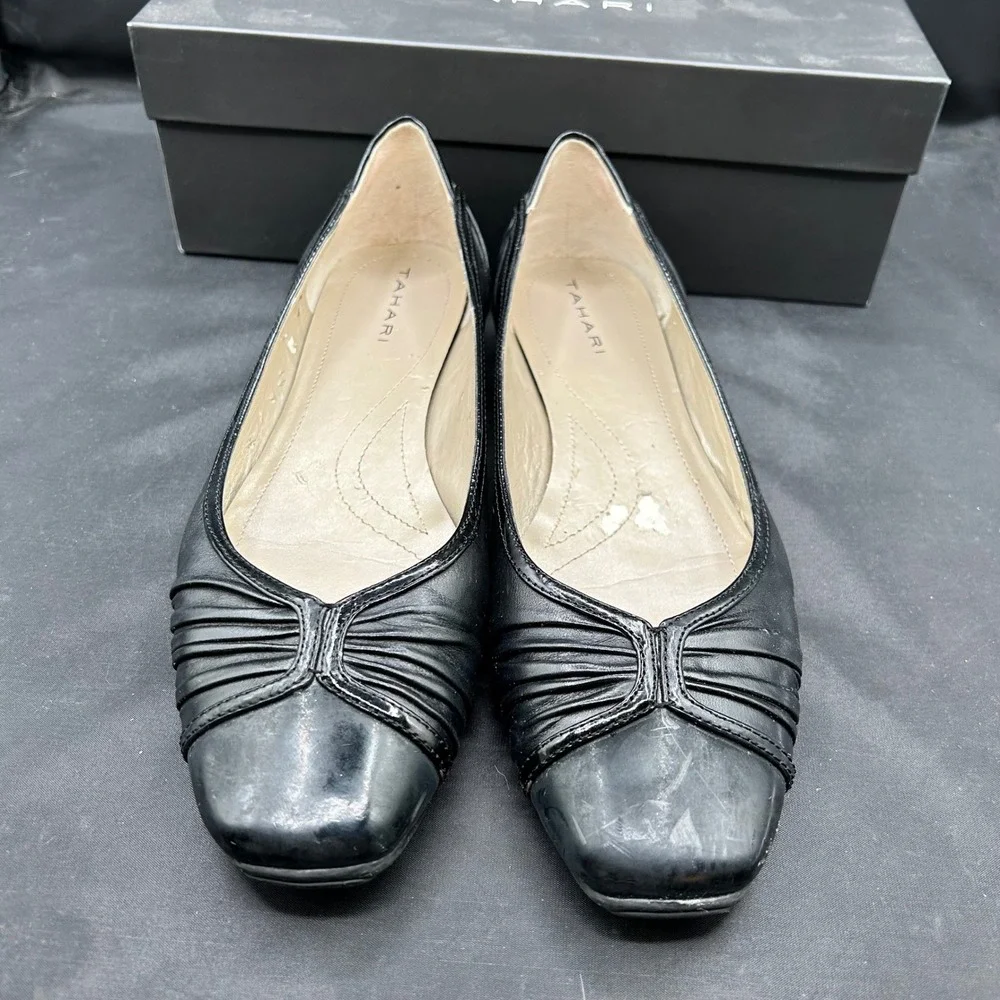 Tahari Ballet Flats Leather Dress Shoes‎ Black Career Office 8.5M Business